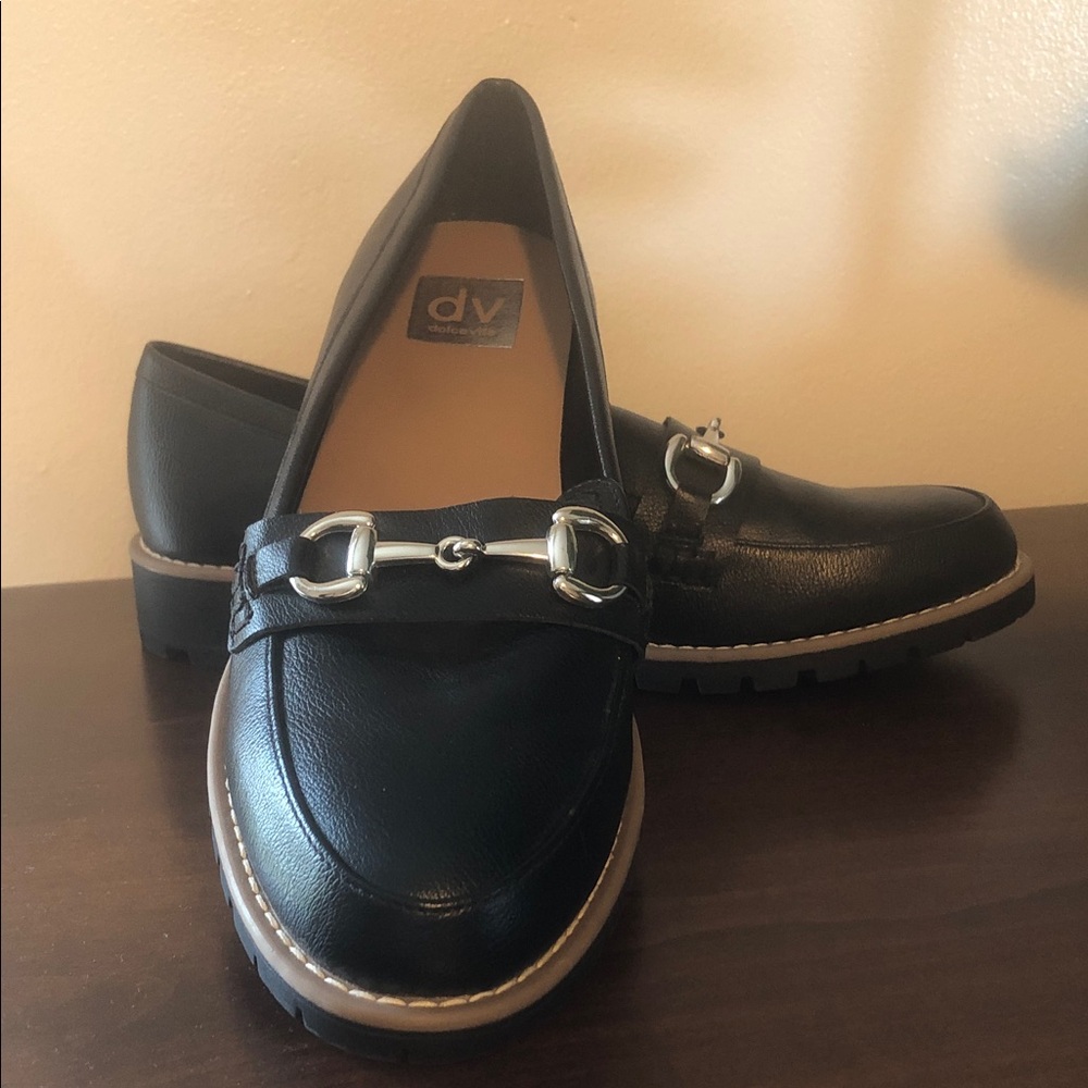 DV by Dolce Vita Black Claude’s Loafers with Silver Detailing. Size 10 Women’s.